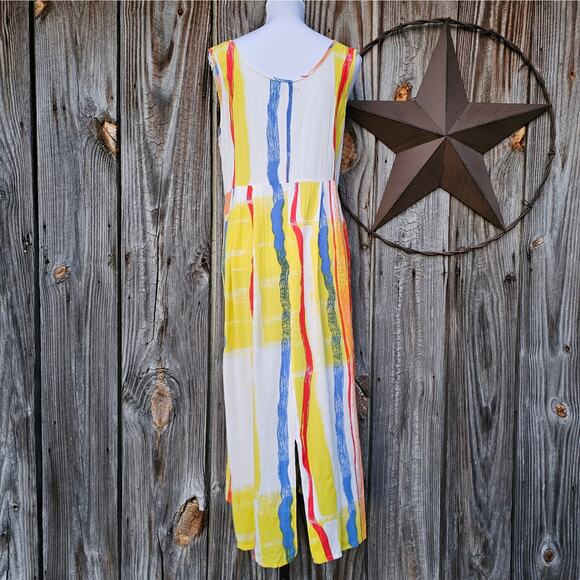 Vtg Jams World Janice Dress M Primary Stripe Yellow Kidcore Sleeveless Vintage - Picture 3 of 8